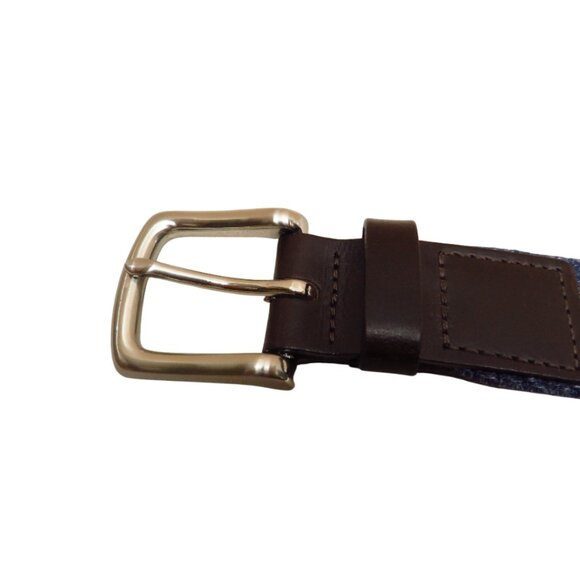 Boater Belt Elastic & Leather Dark Blue Solid Nickel Brass Buckle - Picture 3 of 8